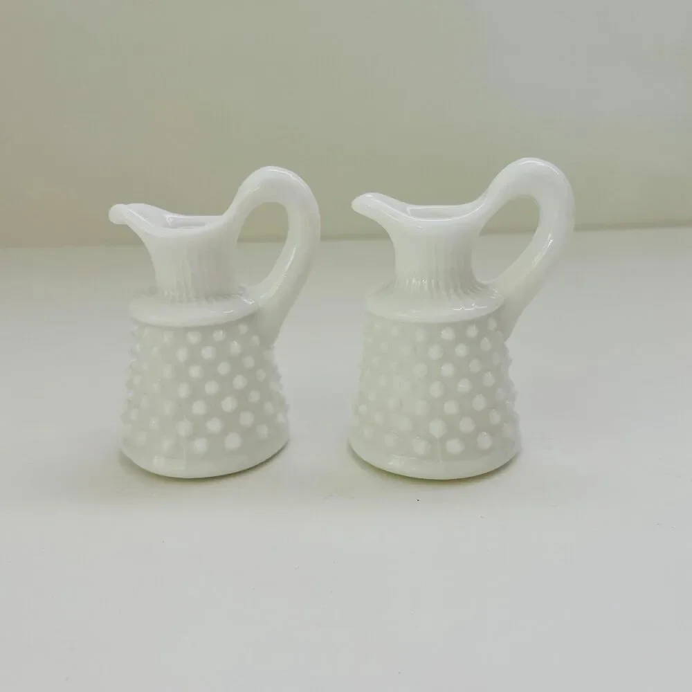FENTON White Milk Glass Hobnail Pattern Oil & Vinegar Cruets